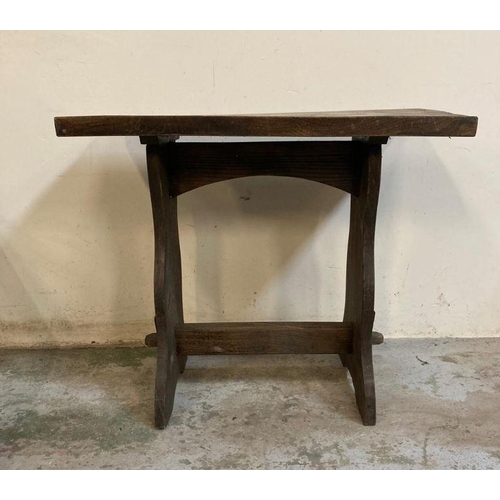 25 - A vintage hall table with cross stretcher on splayed feet