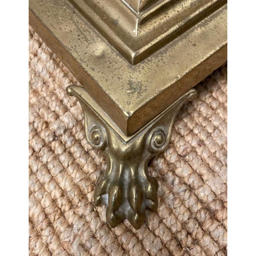 250 - A brass Corinthian column floor standing lamp on a square base with lion paw feet