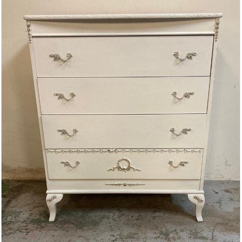 26 - A white painted four drawer Louis style chest of drawers