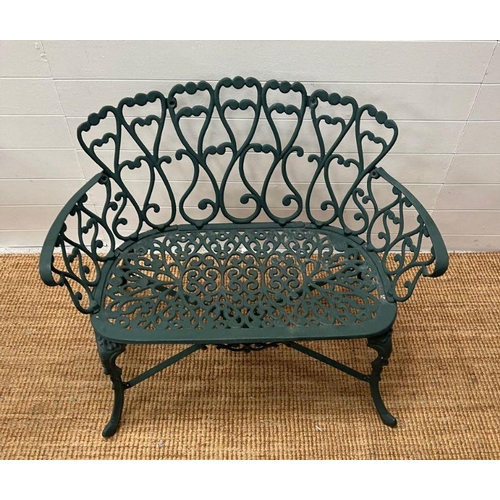 295 - A green metal outdoor bench (H74cm W96cm D56cm)