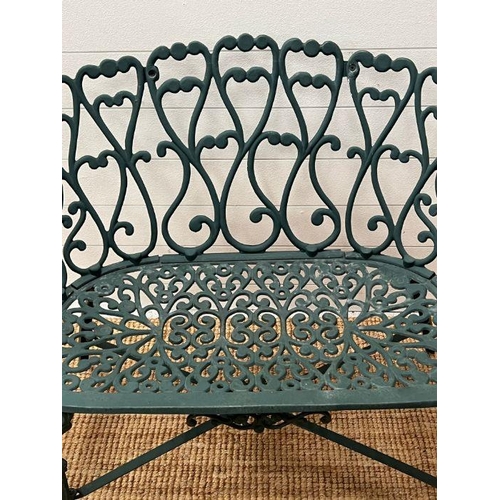 295 - A green metal outdoor bench (H74cm W96cm D56cm)