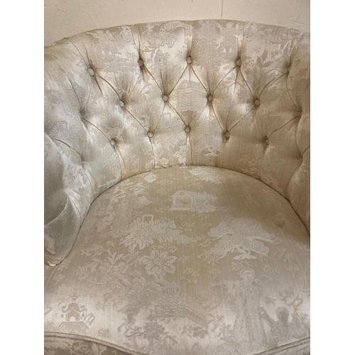3 - A white upholstered button back bedroom chair