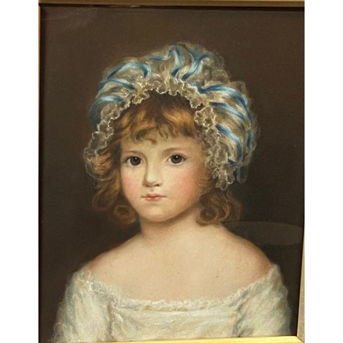 316 - A pastel and watercolour after Sir Joshua Reynolds Circa 1860 of a young lady in a white dress with ... 