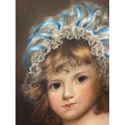 316 - A pastel and watercolour after Sir Joshua Reynolds Circa 1860 of a young lady in a white dress with ... 