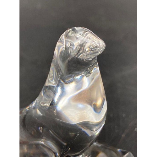 334 - A Baccarat crystal seal on a rock.