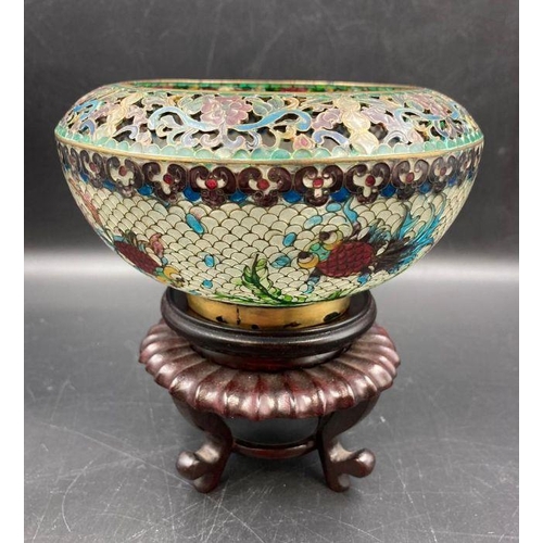 335 - A late Chinese Qing Dynasty cloisonne glass brush container