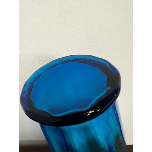 339 - A tall blue waved Art glass vase (H47cm)