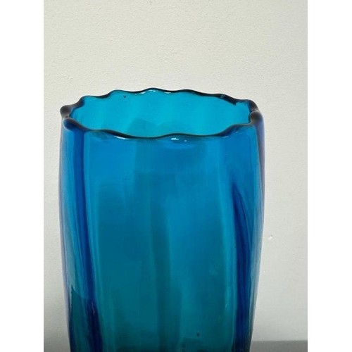 339 - A tall blue waved Art glass vase (H47cm)