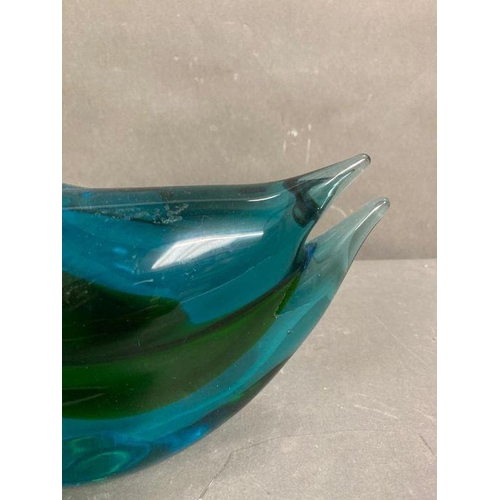 341 - A large Art glass Saran in greens and blues