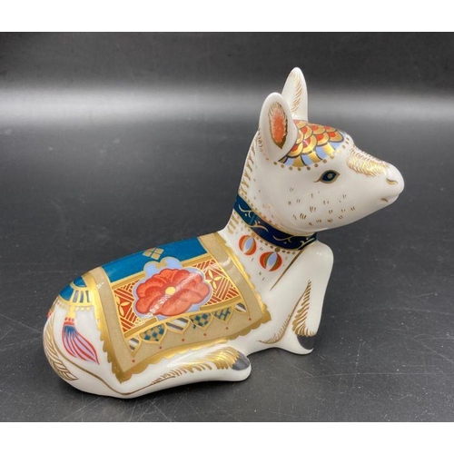 351 - Two boxed Royal Crown Derby paperweights, Bee Eater and Donkey Foal, both with gold stoppers