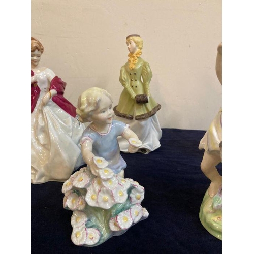 356 - A selection of five Royal Worcester figures, First Dance, Winter Waltz and Snowy etc