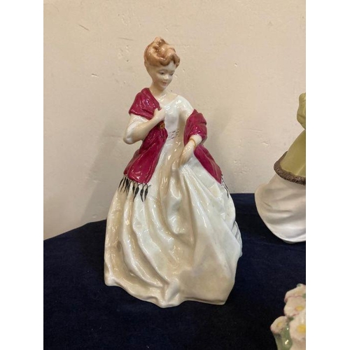 356 - A selection of five Royal Worcester figures, First Dance, Winter Waltz and Snowy etc