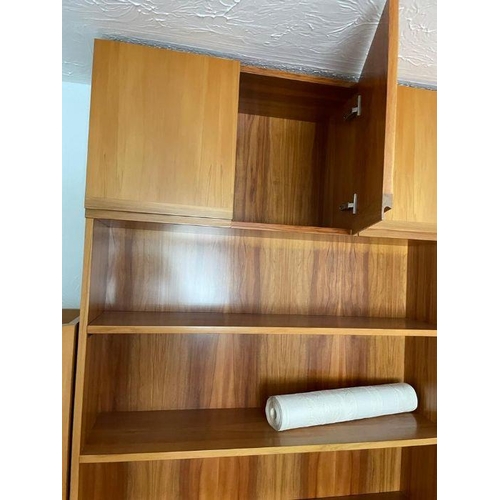 36 - A Mid Century three cupboard top and bottom with shelves in-between wall unit (H233cm W110cm D45cm)