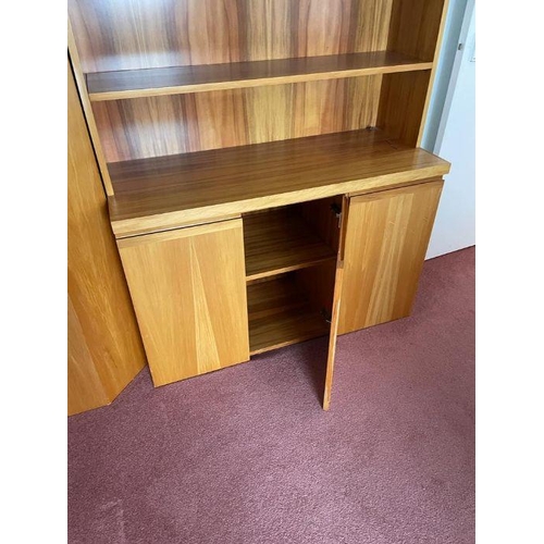 36 - A Mid Century three cupboard top and bottom with shelves in-between wall unit (H233cm W110cm D45cm)