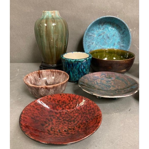 369 - A selection of glazed Swiss Studio pottery in blues, greens and reds