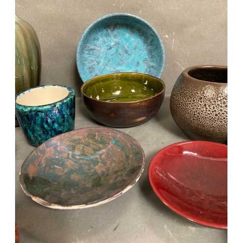 369 - A selection of glazed Swiss Studio pottery in blues, greens and reds