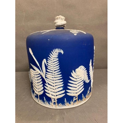 386 - A Wedgewood blue Jasperware stilton bell with oak leaf relief AF