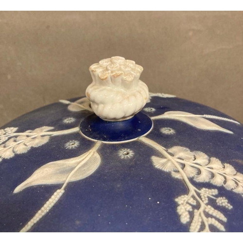 386 - A Wedgewood blue Jasperware stilton bell with oak leaf relief AF