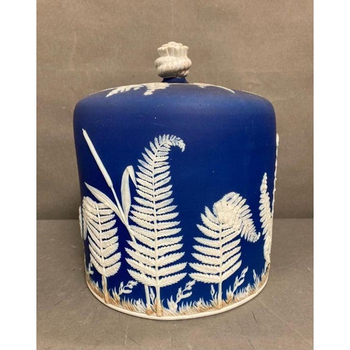 386 - A Wedgewood blue Jasperware stilton bell with oak leaf relief AF