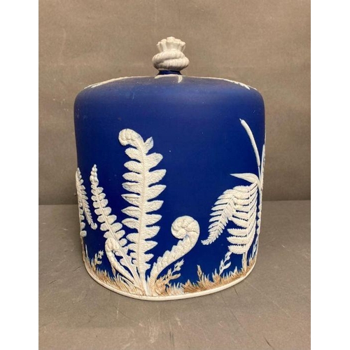 386 - A Wedgewood blue Jasperware stilton bell with oak leaf relief AF