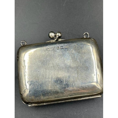 403 - A silver and blue enamel coin purse marked MBros and hallmarked for Birmingham 1911.