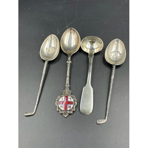 404 - A selection of four silver hallmarked spoons, various themes and hallmarks (Approximate Total weight... 