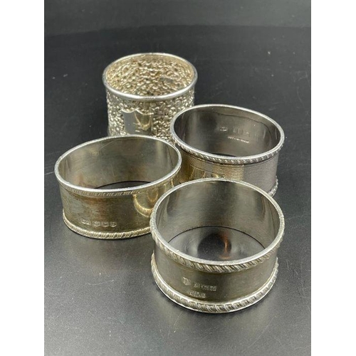 405 - A selection of four silver napkin rings with various hallmarks and makers. Approximate Total Weight ... 