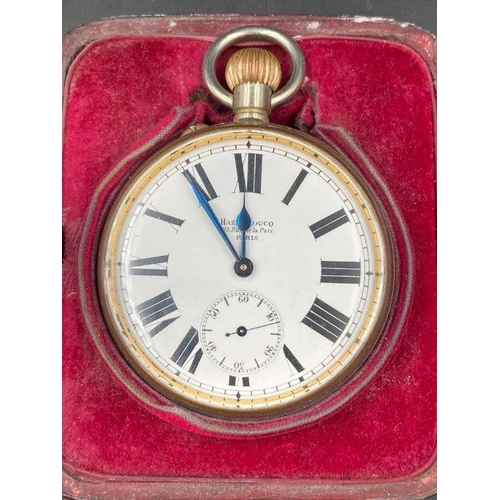 427 - A Hazebroucq, 23 Rue de la Pais Paris pocket watch in silver travel cased, hallmarked for London.