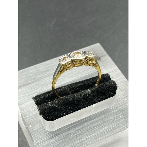 457 - An 18ct yellow gold three diamond on a platinum mount ring (Approximate Total Weight 2.2g) Size J