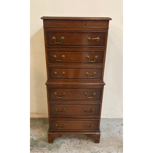5 - A mahogany six drawer chest on chest with drop handles
