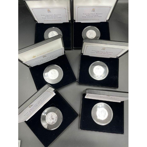 552 - A selection of six Jubilee Mint The Queen's Beasts two ounce fine silver £5 coin