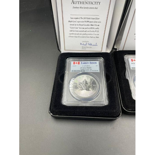 554 - Canadian Silver Coins: Early Issue $5 Maple Leaf 2018 and 2019