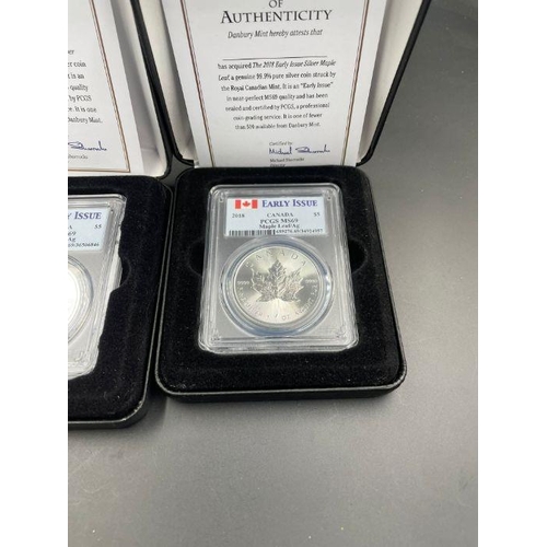 554 - Canadian Silver Coins: Early Issue $5 Maple Leaf 2018 and 2019