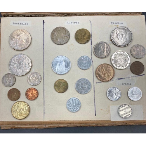 569 - A selection of International coins mounted on board, including Australia, Austria, Belgium, Brazil, ... 