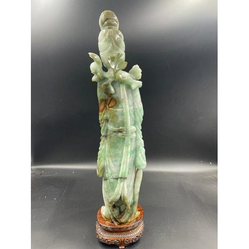 598 - A Chinese Jade figure of a goddess on stand (Approximate Total height without stand 33.5cm)