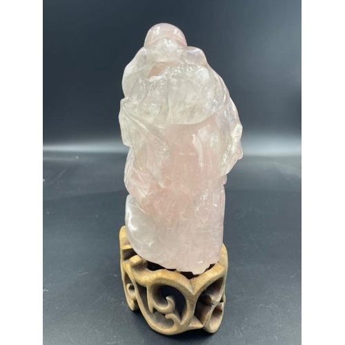 599 - A Chinese Rose Quartz figure of a bird on stand (Approximate Total Height without stand 13.5cm)