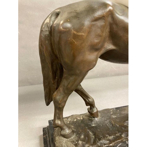 606 - A bronze sculpture of The Pacing Horse with a marble lady astride titled Isabeau and signed by the s... 