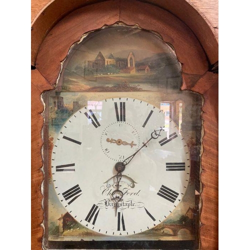 626 - A Chafford of Barnstaple long case clock with hand painted country scene to face and an eagle finial... 