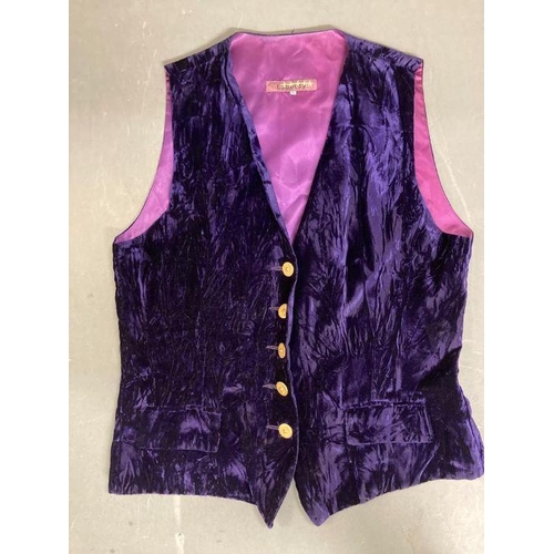 630 - Two vintage Liberty waistcoats. One pale pink damask and one in a crushed velvet with gold button de... 