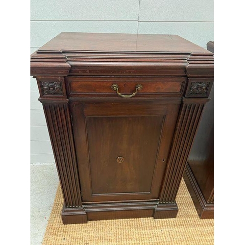 66 - A pair of late 19th Century mahogany bedside cabinets having needed pilasters (H95cm W68cm D44cm)