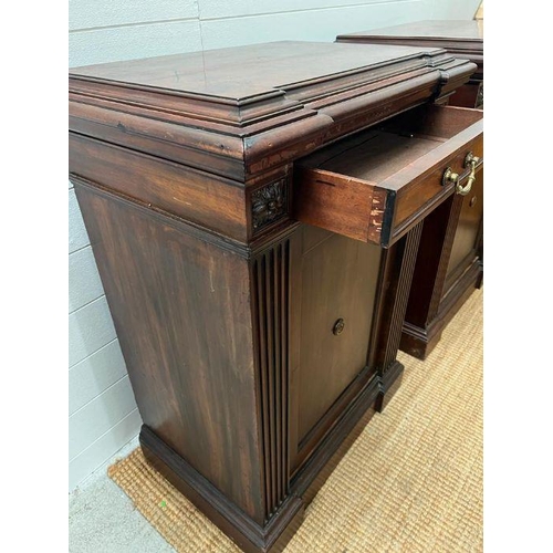 66 - A pair of late 19th Century mahogany bedside cabinets having needed pilasters (H95cm W68cm D44cm)