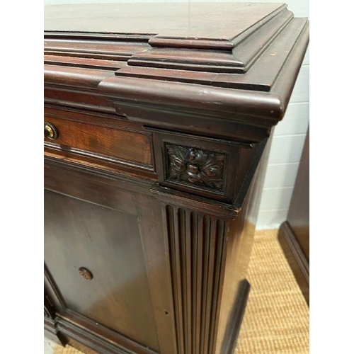 66 - A pair of late 19th Century mahogany bedside cabinets having needed pilasters (H95cm W68cm D44cm)