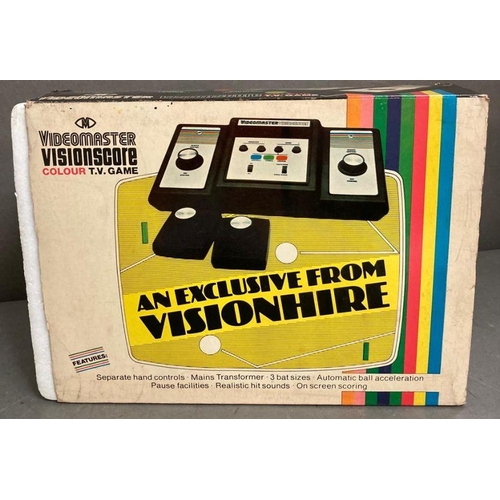 711 - A Video master Vision score console and a Pacman two, two player video game