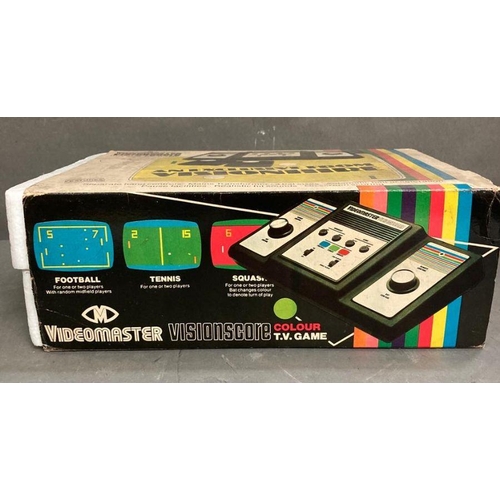 711 - A Video master Vision score console and a Pacman two, two player video game