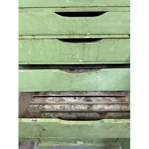 72 - A green painted eight drawer vintage apple cupboard (H171cm W52cm D38cm)