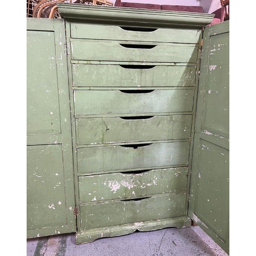 72 - A green painted eight drawer vintage apple cupboard (H171cm W52cm D38cm)