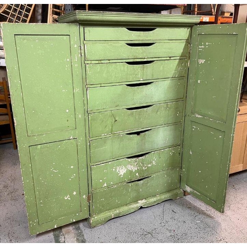 72 - A green painted eight drawer vintage apple cupboard (H171cm W52cm D38cm)