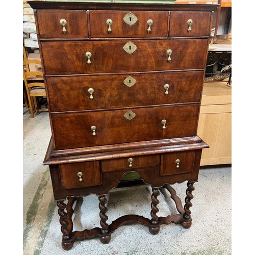 78 - A Queen Anne walnut chest on stand  (H159cm W104cm D58cm)