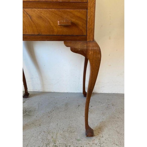 81 - A Mid Century scratch built three drawer side table on cabriole legs (H82cm W46cm D36cm)