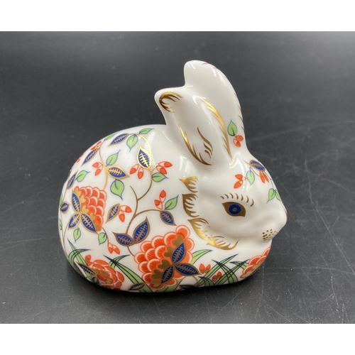 348 - Two boxed Royal Crown Derby paperweights, Firecrest and Meadow Rabbit, one with gold stopper and one... 